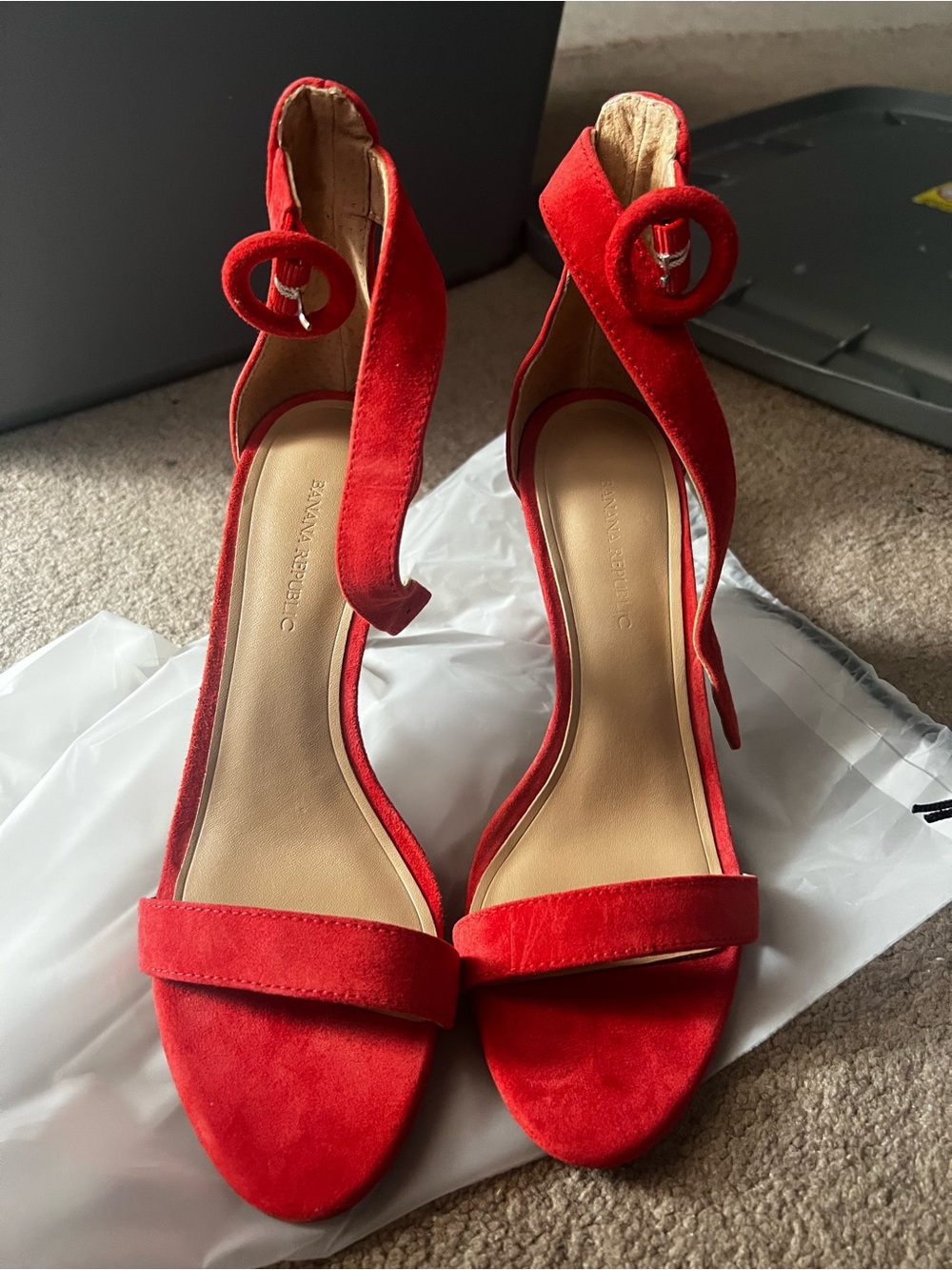 Banana Republic coral Red Suede Ankle-Strap Heels